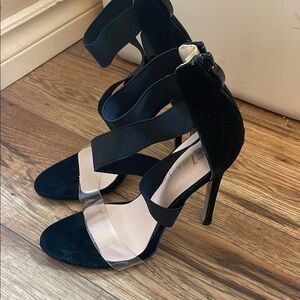 Black Stiletto Heels with Strappy Design and Ankle Strap​